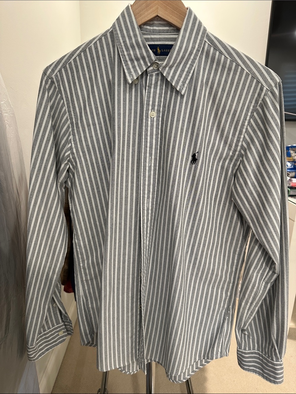 Ralph Lauren Gray and White Vertical Stripe Button-Down Shirt